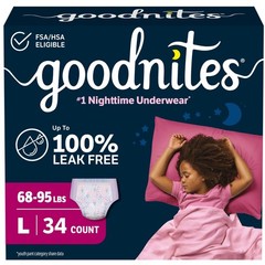 Goodnites Girls Nighttime Bedwetting Underwear, L (68-95 lbs), 34 Count