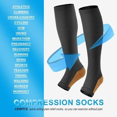 2 PAIRS Zip Up open Toe Compression Zipper Socks Calf Support Stocking Women Men