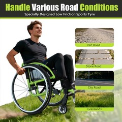 Aluminum Alloy Foldable Lightweight Wheelchair 24″ Quick Release Wheels Green