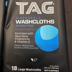 Lot 12 TAG Disposable Wipes Washcloths Alcohol-Free w/Aloe Vera Vitamin E