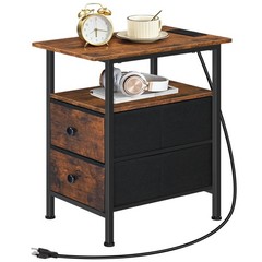 Hoobro End Table Charging Station Narrow Side Table Nightstand 2 Non-Woven