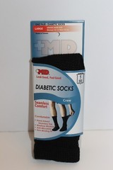 +MD PlusMD Diabetic Crew Socks Black White non binding seamless anti-microbial