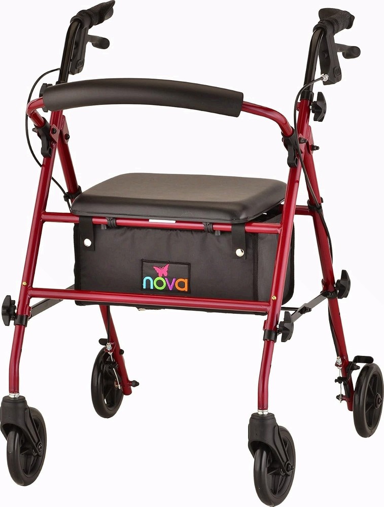 Nova Journey 4205 Steel Rollator Walker Folding Seat Hand Brakes Storage Pouch