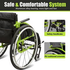 Aluminum Alloy Foldable Lightweight Wheelchair 24″ Quick Release Wheels Green