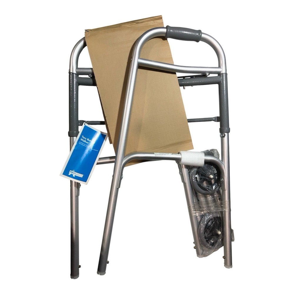 ProBasics Folding Adjustable Walking Frame, 2 Wheels, Aluminum, Silver/Gray