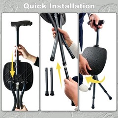 Walking Cane with Seat 400 Lbs Load Capacity Adjustable Height – Portable