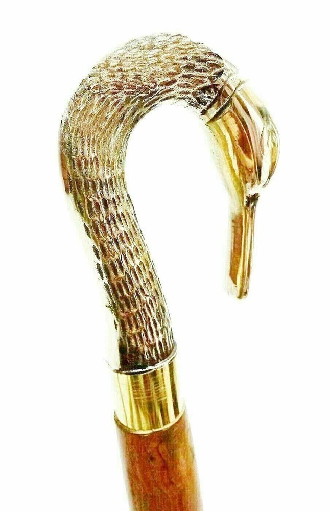 Solid Brass Head Handle Spiral Brown Polished Wooden Walking Stick Perfect Gift