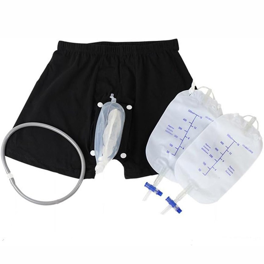 Male Wearable Incontinence Pants Silicone Urine Funnel Collector Urinal Leg Bag
