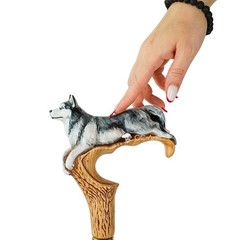 Wooden Cane Walking Stick Husky Dog Cane , Hand-painted Luxury Walking Stick