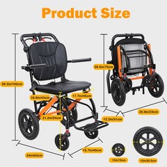 Ultra Lightweight Elderly Transport Wheelchair Portable Folding Transport Chair