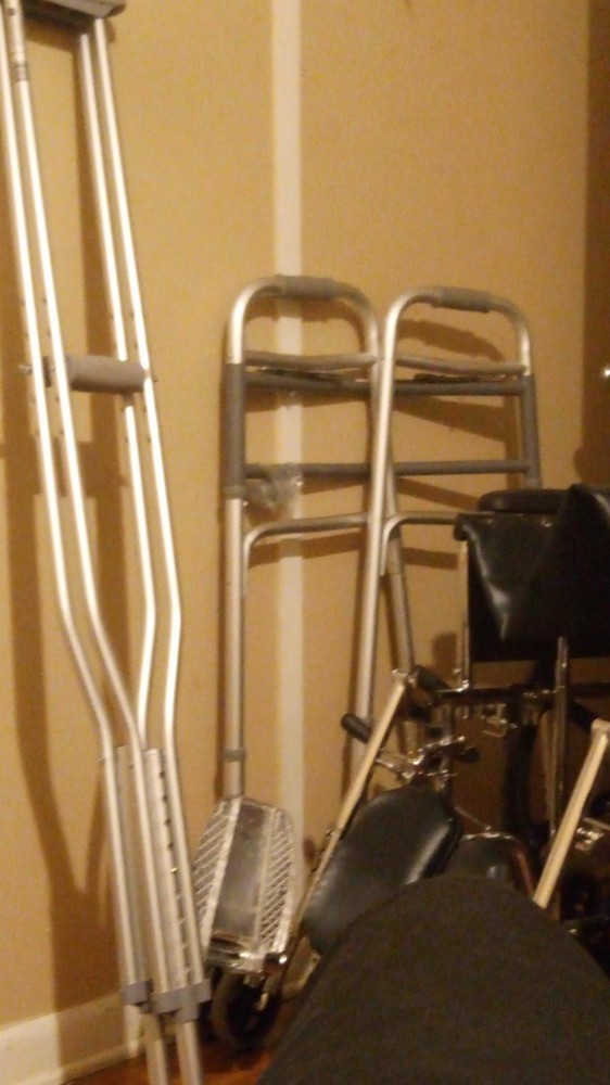 Crutch, Walker, Wheelchair Mobility Equipment Silver Black Aluminum Plastic