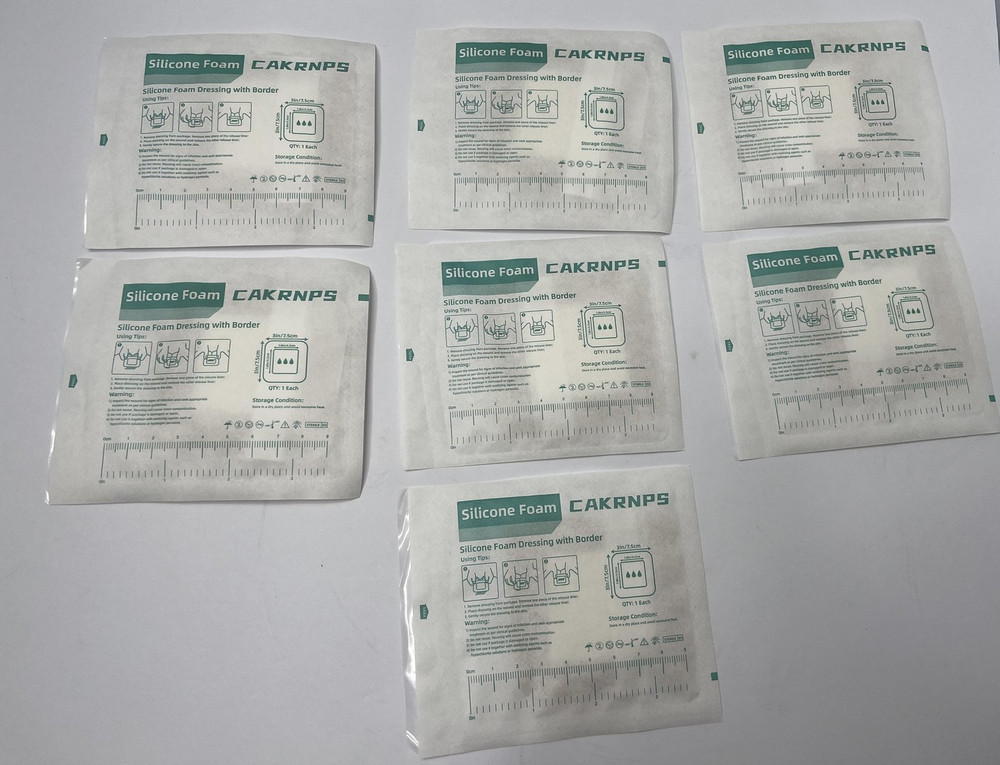 7pk CAKRNPS Silicone Foam Dressing With Border 3x3in Sterile Waterproof