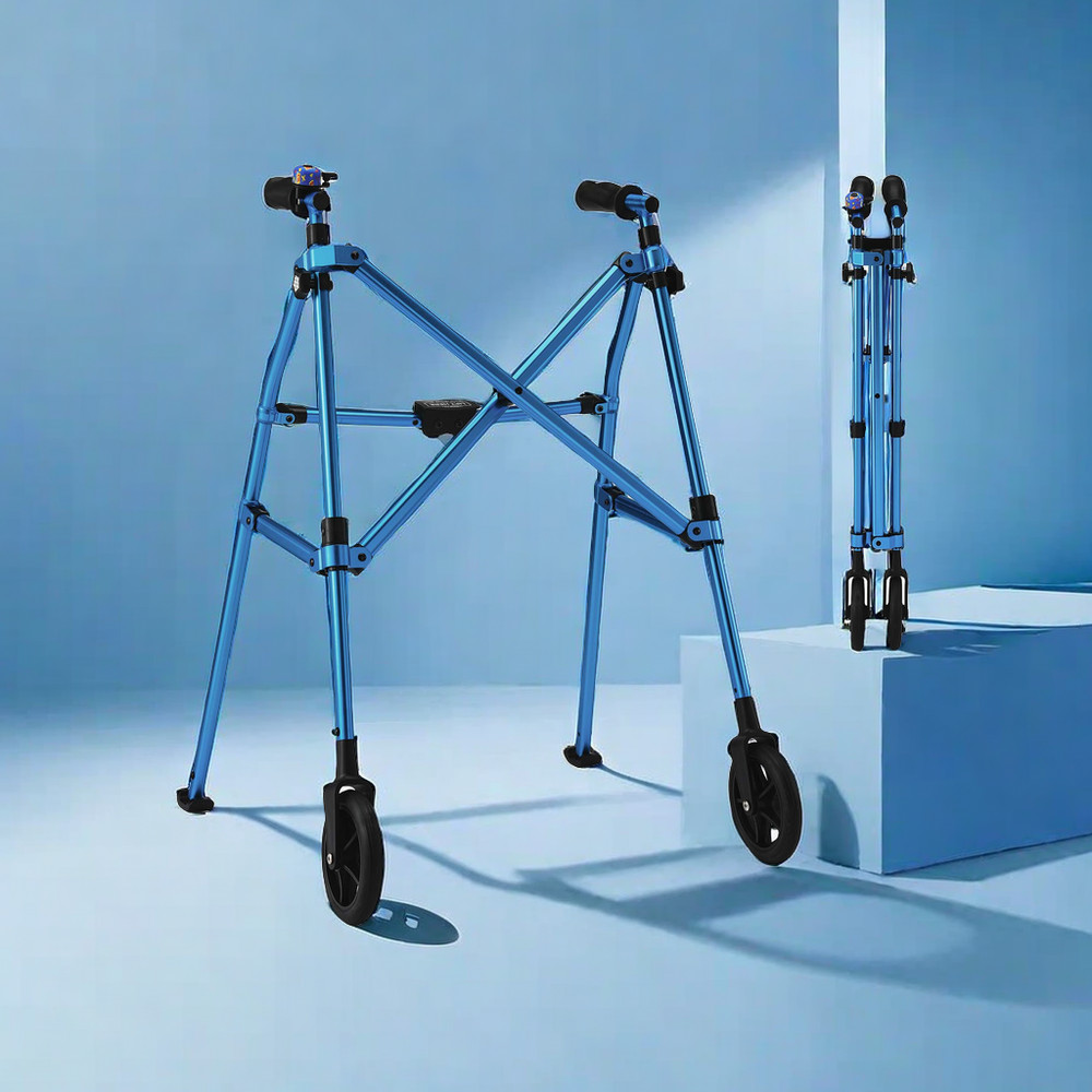 7LB Rollator Walker Foldable Rolling Walker 330LB Capacity for Senior Blue Grey