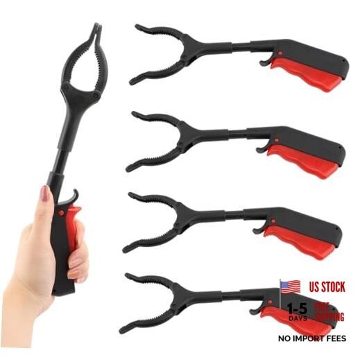 Short Grabber Reacher Tool, 4pcs 30cm/12inch Small Grabber Reacher Black Red
