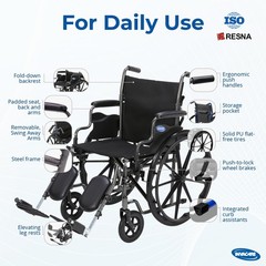 Invacare Folding Wheelchair with 20″ Seat, Legrest, Footrests- Black