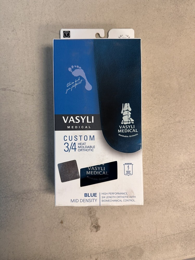 Vasyli custom 3/4 Length Insoles Blue XSmall, Heat Mold, Effective Pain Relief