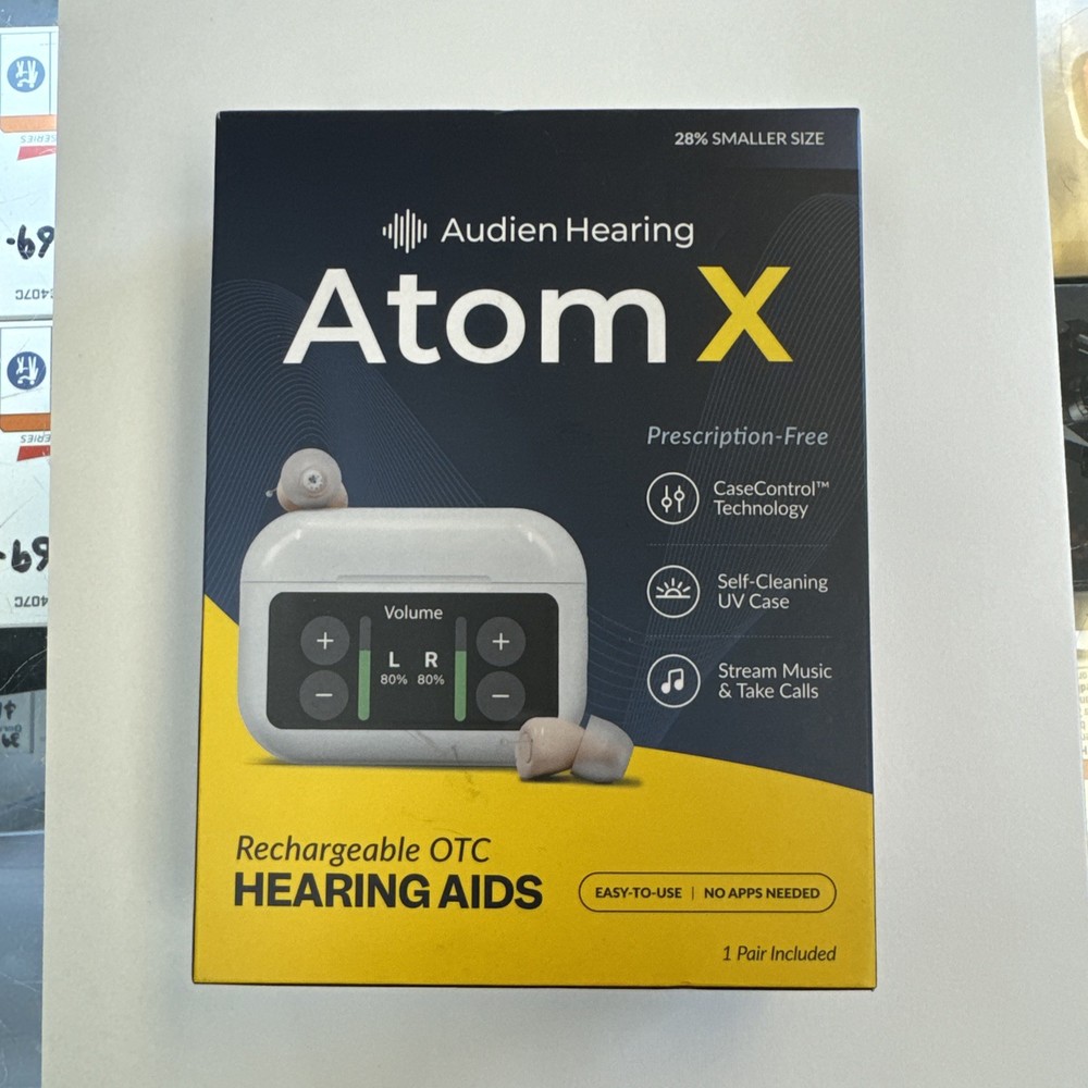 BRAND NEW Audien Hearing ATOM X – Rechargeable OTC Hearing Aids – Latest Model