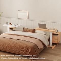 Solid Wood Overbed Bedside Table with Wheels, Adjustable Medical Tilt Top Hospit