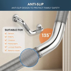 11/4 x 16 Angled Shower Grab Bar For Seniors Knurled SS Polished Nickel Rail