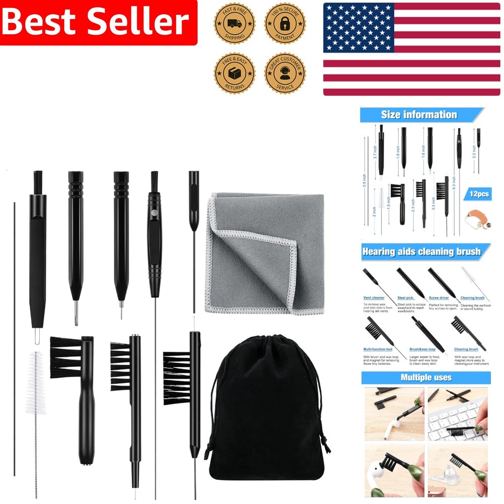 Professional Hearing Aid Cleaner Kit 12 – Magnet, Brush, Vent Pin, Cloth, Pouch