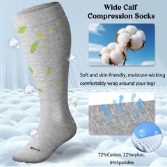 Blicount Cotton Plus Size Compression XX-Large, 3 Pairs-black&white&grey