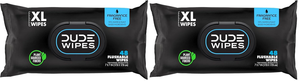 Flushable Wipes Unscented XL 2 Pack 48 Count Aloe Vitamin E Adult