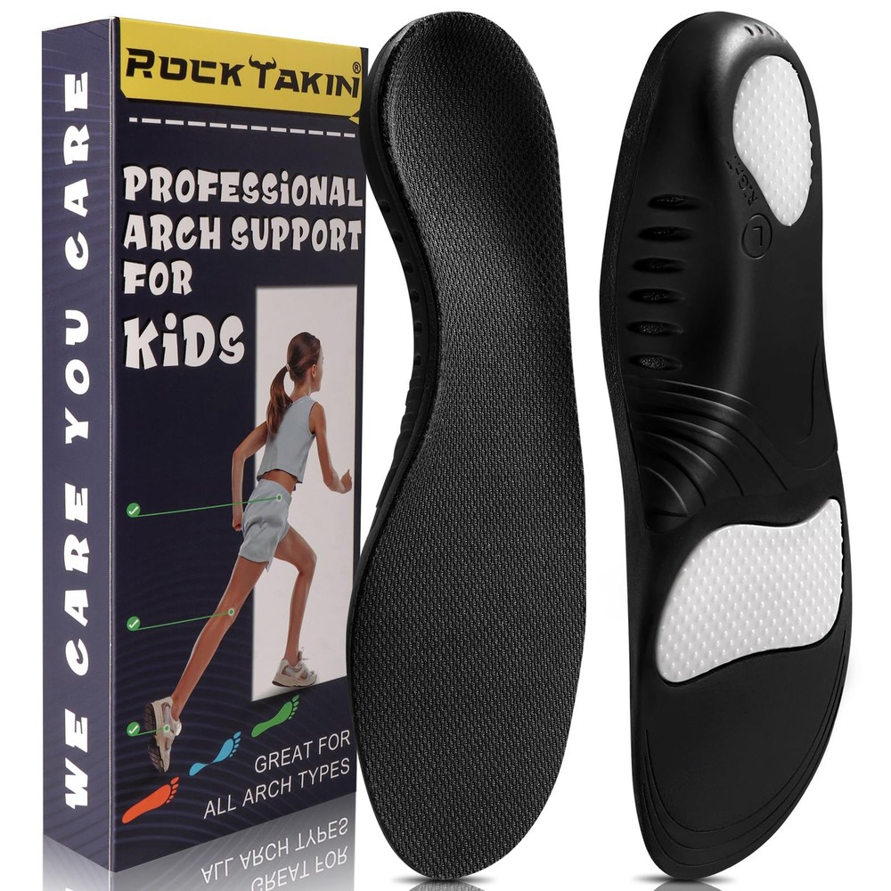 ROCKTAKIN Kids Arch Support Shoe Insoles Plantar Fasciitis Orthotic Inserts