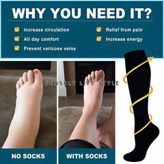 Black Knee High Compression Socks For Men Women 20 mmHg Small – Extra Large Size