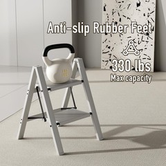 Mayi Plus 2 Step Ladder,Aluminum Folding Stool for 2 Step, Gray