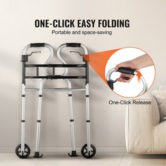 Folding Walker Stand Assist Adjustable Height Width Lightweight Walker 2 Wheels
