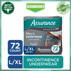 New Assurance Men’s Incontinence Underwear, Large, Maximum Absorbency, 72 Count
