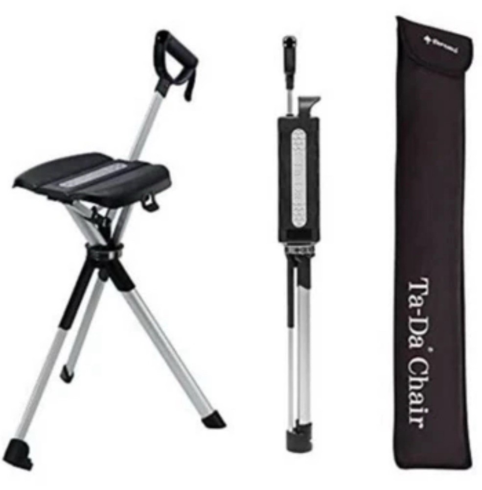 32.2″ Small STEP2GOLD Ta-Da Chair Portable Walking Stick Cane with Seat Foldable