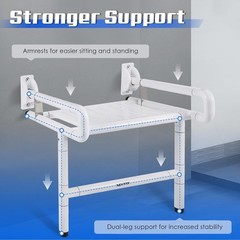 NEWTRY 21” Folding Shower Seat Wall Mounted, 660lb Fold Down Shower Seat with Su