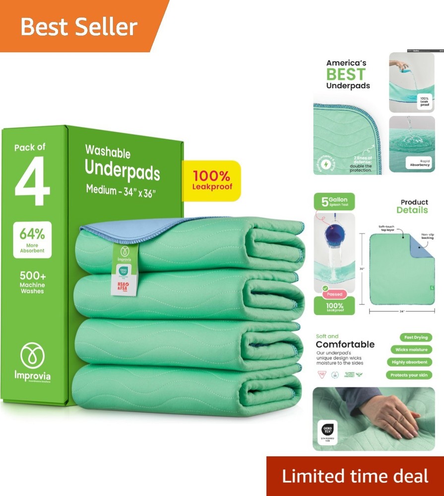 Heavy Absorbency Waterproof Underpads 34″ x 36″ – Reusable for Seniors & Kids