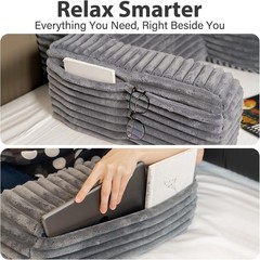 ENITYA 19” Back Pillow for Bed Sitting up, Built-in Armrests & Big Pockets, Back