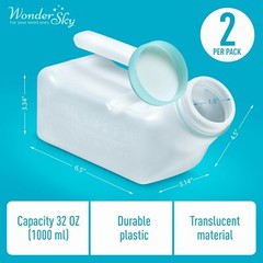 Urinals for Men (2 Pack) Spill Proof with Glow in The Dark Screw Cap