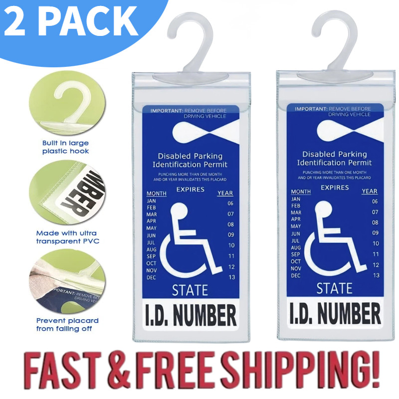 2x Handicap Parking Permit Placard Protector Cover Hanger Car Holder Hang Sleeve