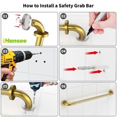 Gold Safety Grab Bars 4 Pack, Anti-Slip Shower Bar Bundle 16″, 24″, 36″, 40″ …