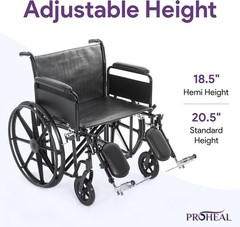ProHeal 26″ Heavy Duty Bariatric Wheelchair for Adults BLACK 500LB Capacity NEW!