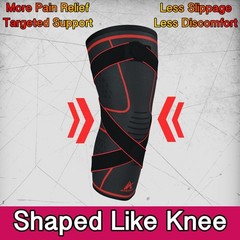 ATHLEDICT Knee Brace Compression Sleeve with Strap for Large, Dark Grey/Red