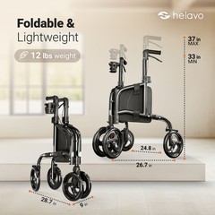 Helavo 3 Wheel Walker for Seniors, Lightweight Foldable Narrow Walker, 300lbs