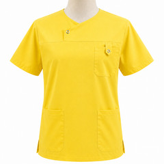 Men’s Medical Scrub Top Round Neck Metal Snap Buttons Medical Uniform Top