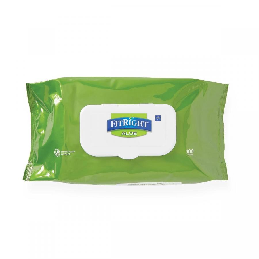 Medline FitRight Personal Cleansing Wipe Aloe Flip Top Lid Case of 6 Packs 600