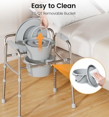 3 in 1 Bedside Commode Toilet for Seniors, Sturdy Dual-Crossbar | Height Adju…