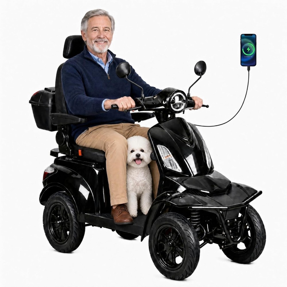 4 Wheel Mobility Scooter 1000W 60V 20Ah 3 Speeds – 6.2/9.3/15.5 mph 500 lbs Load