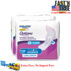 Equate Options Incontinence Pads for Women, Moderate, Long Length, 120Ct x 2Pack