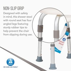 Dynarex 10324 White Aluminum Frame Shower Stool with Blow-Molded Plastic Seat