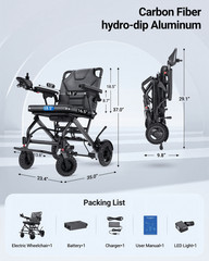 Lightweight Foldable Power Electric Wheelchair 18.5″ Wide Seat Airline Approve