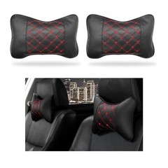 Car Neck Pillow 2PCS Leather Headrest Cushion Ergonomic Support Black Red