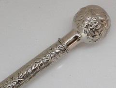 Handmade 39″ Ebony Wood Walking Stick with Silver Plated Brass Round Handle